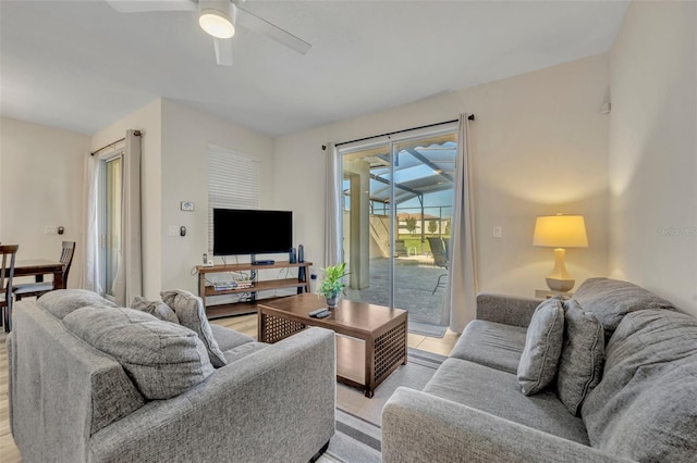 living room with ceiling fan