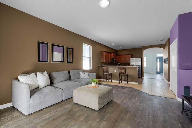 living room with wood-type flooring