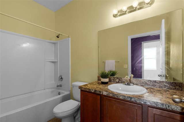 full bathroom featuring vanity, toilet, and shower / bathing tub combination