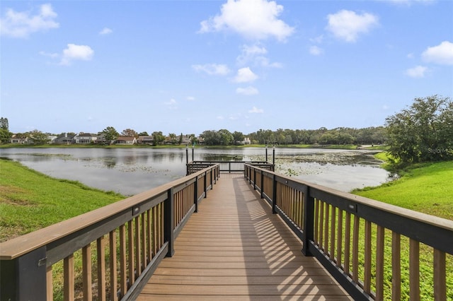 view of dock with a water view