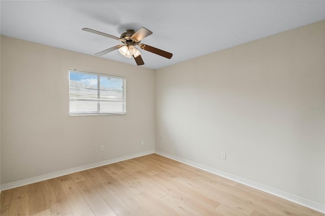 unfurnished room with ceiling fan and light hardwood / wood-style flooring