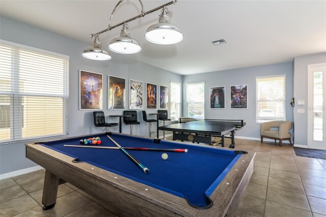 playroom with tile patterned floors and billiards