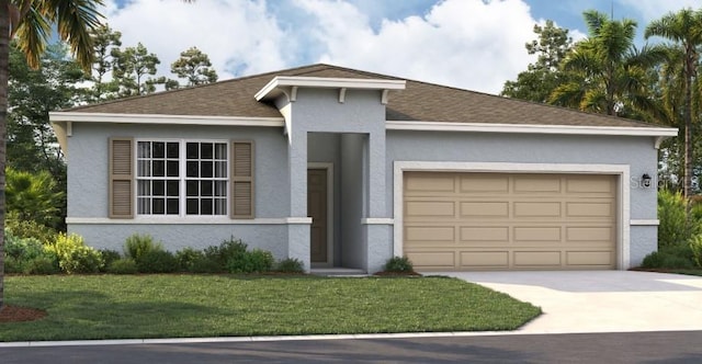 view of front of property featuring a garage and a front yard