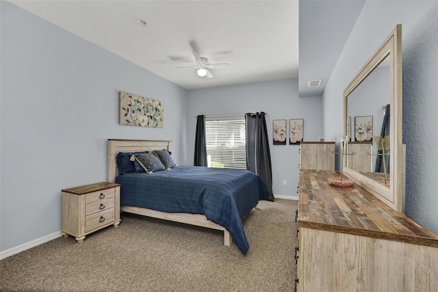 bedroom featuring carpet flooring and ceiling fan