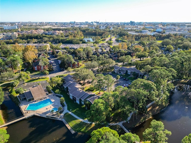 aerial view with a water view