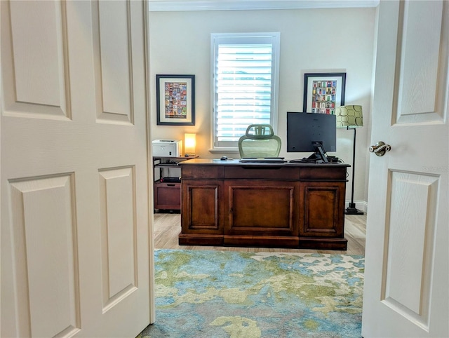 office area with light wood-type flooring