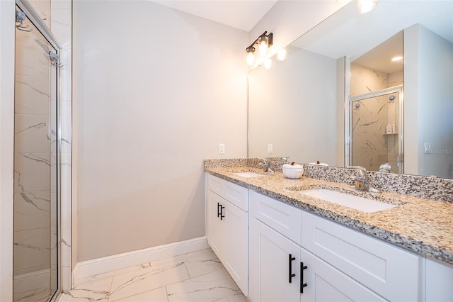 bathroom featuring vanity and walk in shower