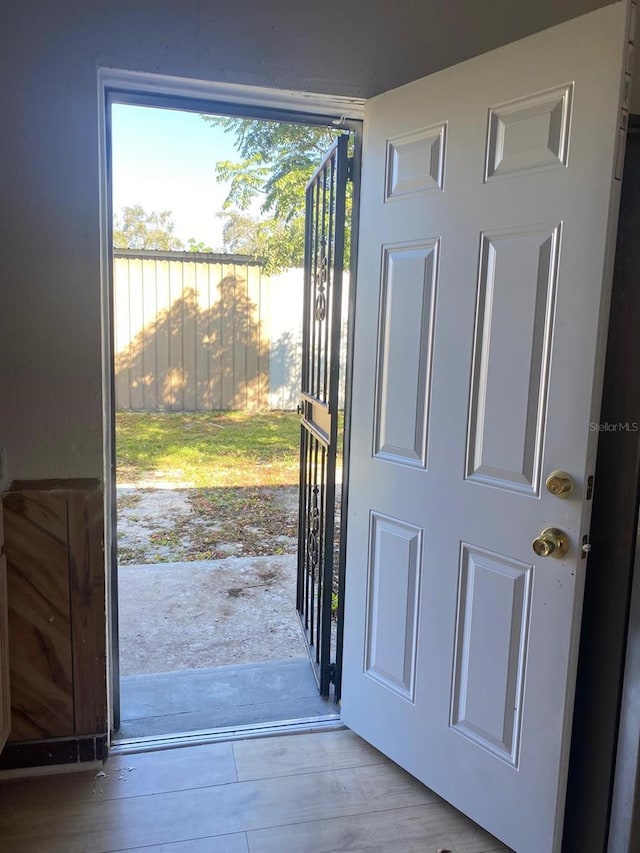 doorway featuring light wood-type flooring