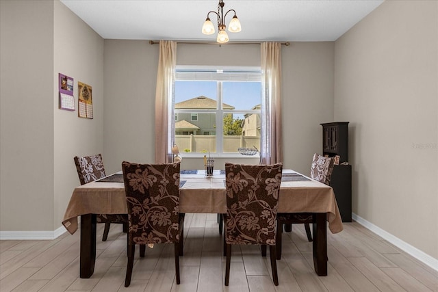 dining room featuring light hardwood / wood-style flooring and a notable chandelier