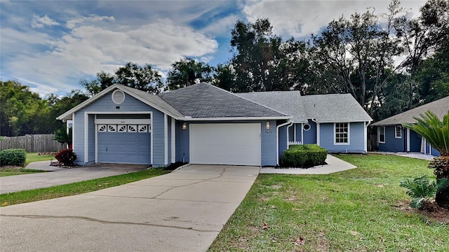 ranch-style house with a front lawn and a garage