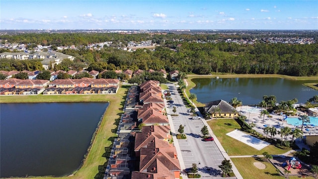 aerial view featuring a water view