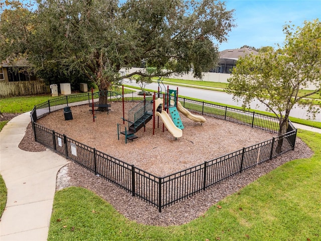 view of jungle gym with a yard