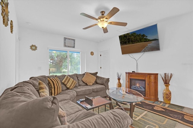 living room with ceiling fan