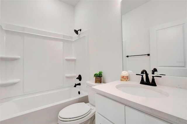 full bathroom with vanity,  shower combination, and toilet