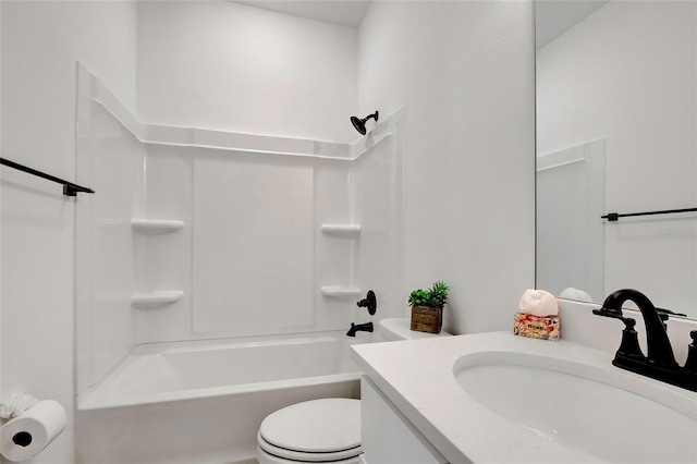 full bathroom with shower / bathing tub combination, vanity, and toilet