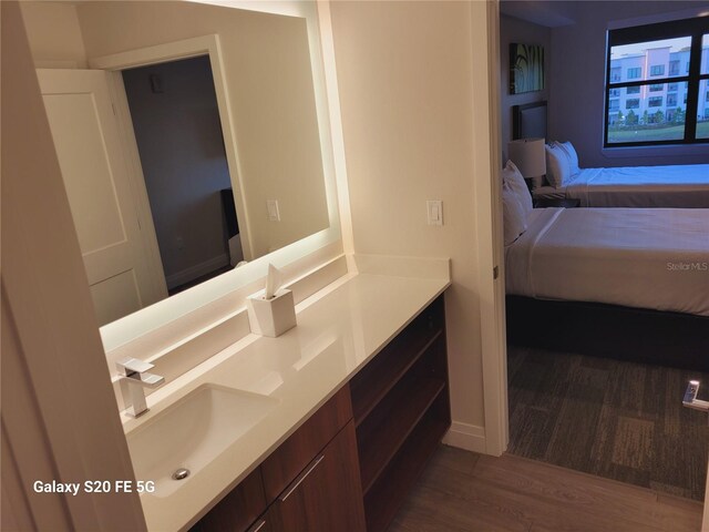 bathroom featuring hardwood / wood-style floors and vanity