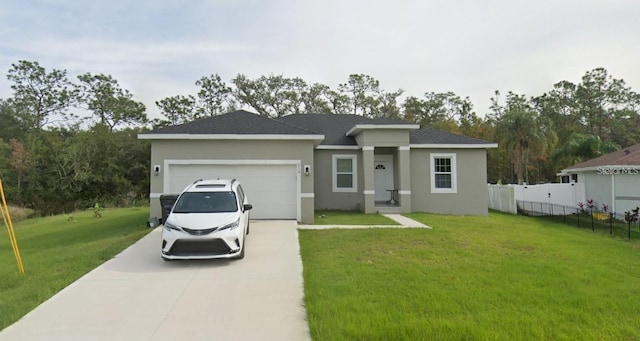 view of front facade featuring a front yard and a garage