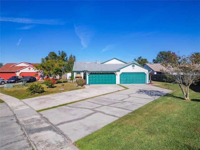 view of front of home featuring a garage and a front lawn