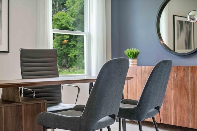 home office with hardwood / wood-style flooring