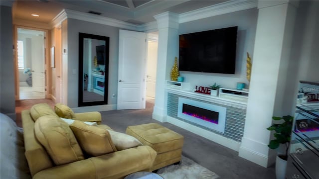 living room featuring ornamental molding