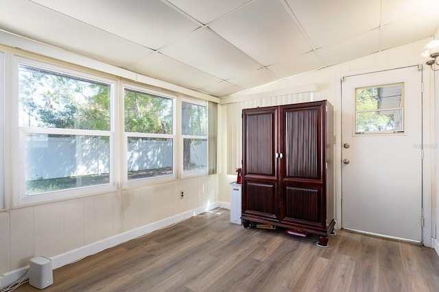 empty room featuring lofted ceiling, plenty of natural light, and wood finished floors