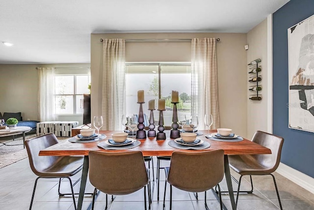 tiled dining area with radiator