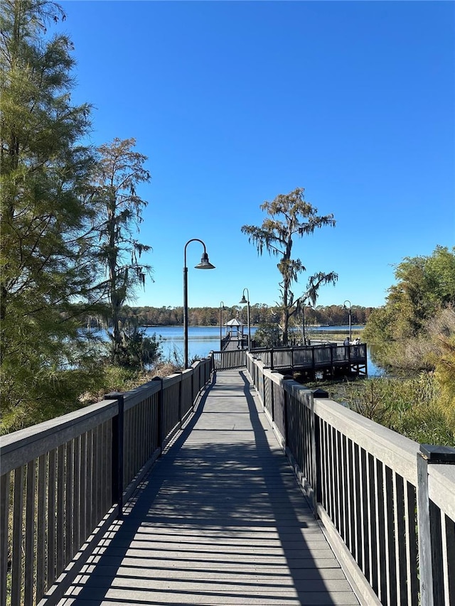 view of dock featuring a water view