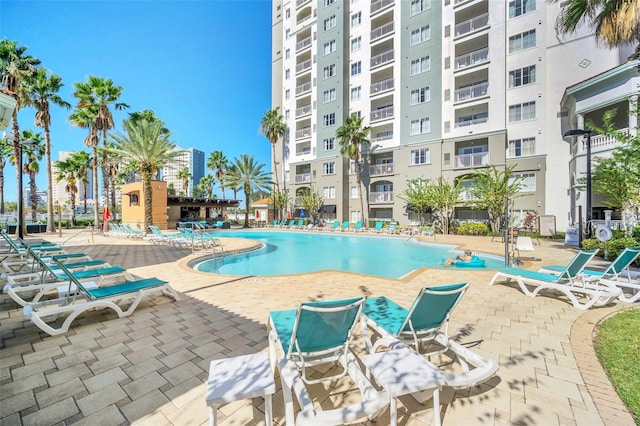 view of pool featuring a patio area