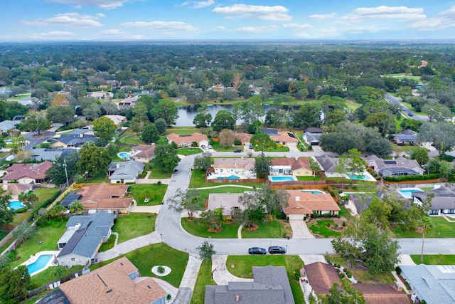 aerial view with a water view