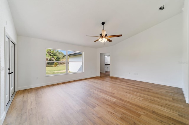 unfurnished bedroom featuring ceiling fan and light hardwood / wood-style floors