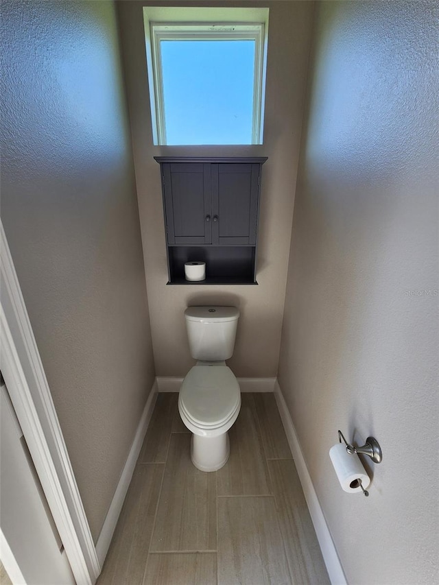 bathroom with wood-type flooring and toilet