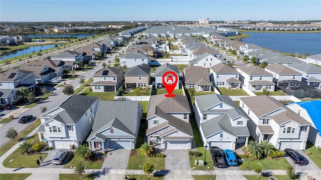 aerial view with a water view