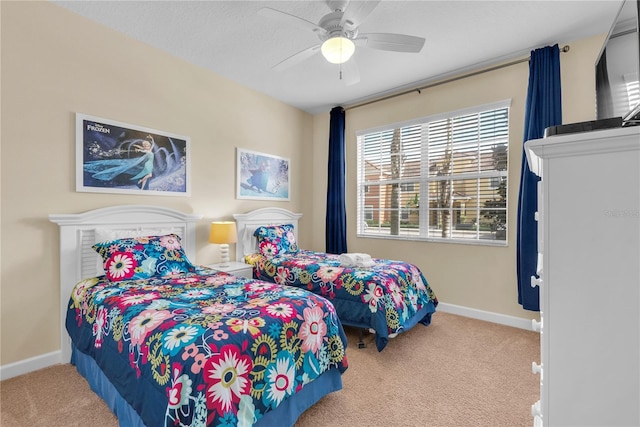 bedroom with carpet floors and ceiling fan