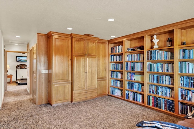 unfurnished room featuring light carpet and a textured ceiling