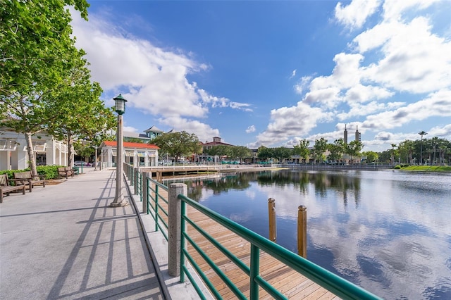 view of dock with a water view