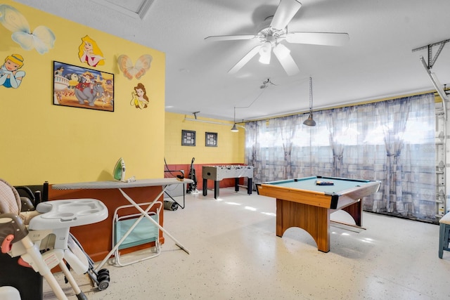 recreation room featuring ceiling fan and billiards