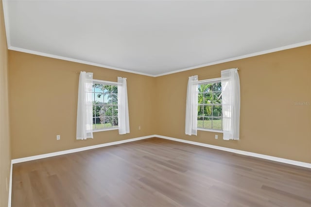 spare room featuring hardwood / wood-style floors and crown molding