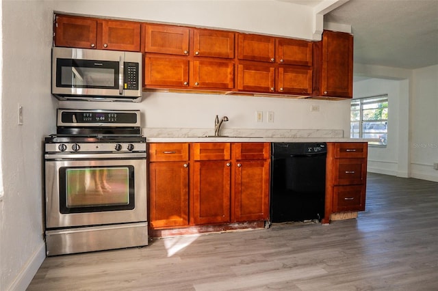 kitchen featuring sink, light wood-type flooring, and stainless steel appliances