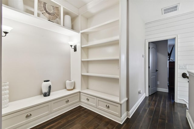 mudroom with dark hardwood / wood-style flooring