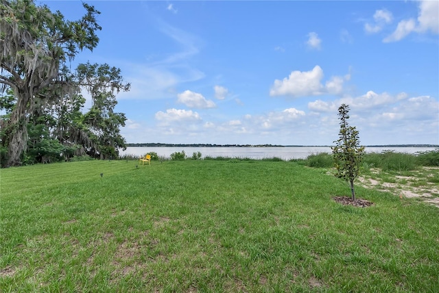 view of yard with a water view