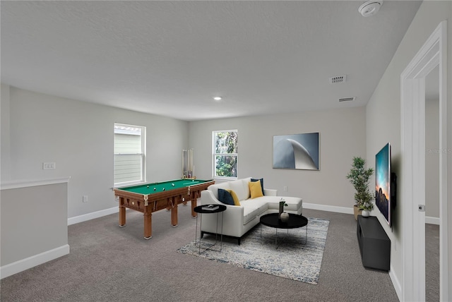 game room featuring carpet and billiards