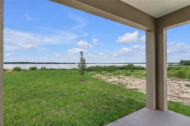 view of yard with a water view