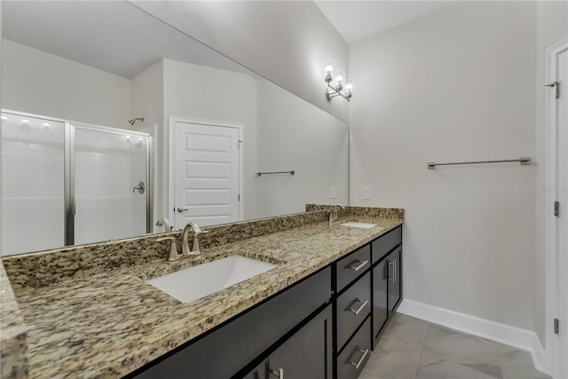 bathroom with vanity and walk in shower