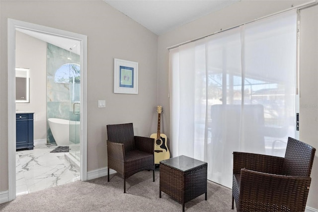 sitting room featuring light carpet