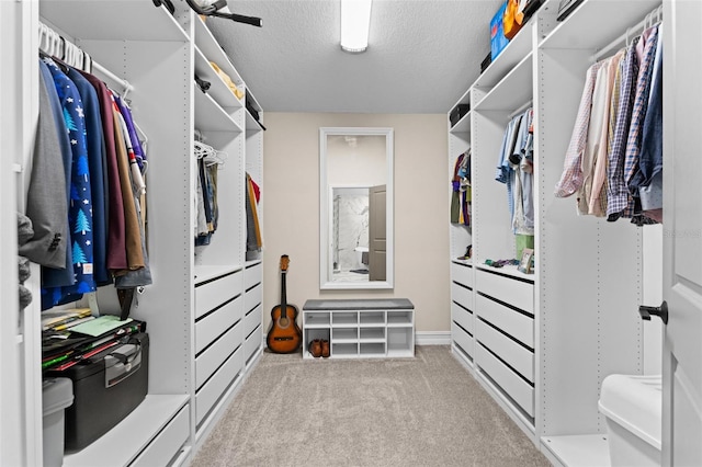 spacious closet featuring light carpet