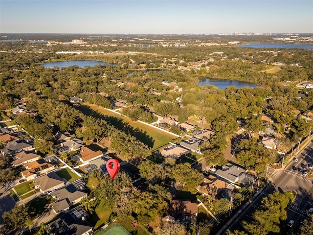 aerial view featuring a water view