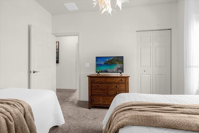 bedroom with carpet flooring and a closet