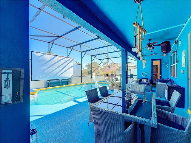 view of patio / terrace with a lanai and outdoor lounge area