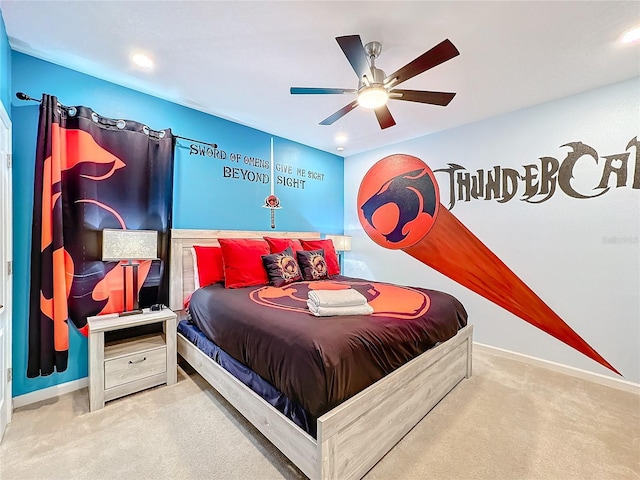 bedroom featuring carpet and ceiling fan