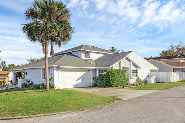 view of front facade with a front lawn and a garage